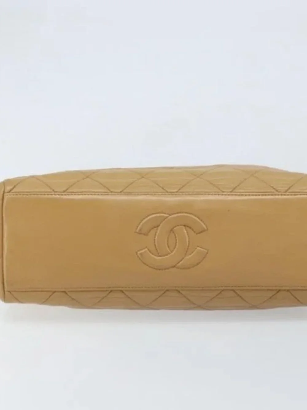 CHANEL Matelasse Chain Shoulder Bag Lamb Skin Beige Gold CC Auth 171543
